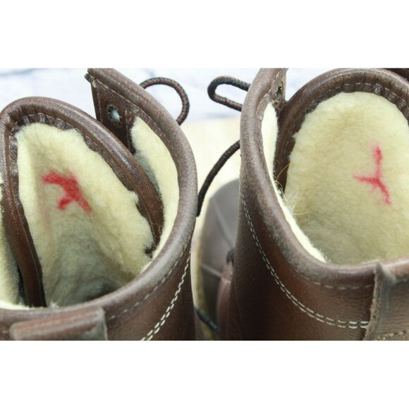 LL Bean Brown Leather Lace Up Shearling Lined Insulated Duck Boots Size 10 Wide - Picture 8 of 11